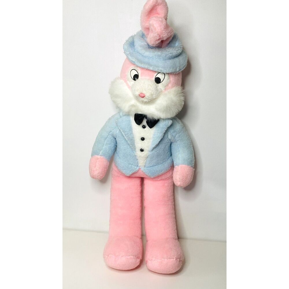 BJ Toy Co VTG 1988 Pink Blue Large Rabbit Hat Display Easter Whimsical Plush 44"